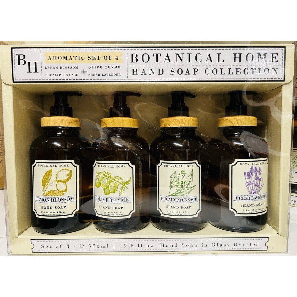 Botanical Home: Hand Soap Collection, Aromatic Set of 4, 19.5 fl oz each, Glass